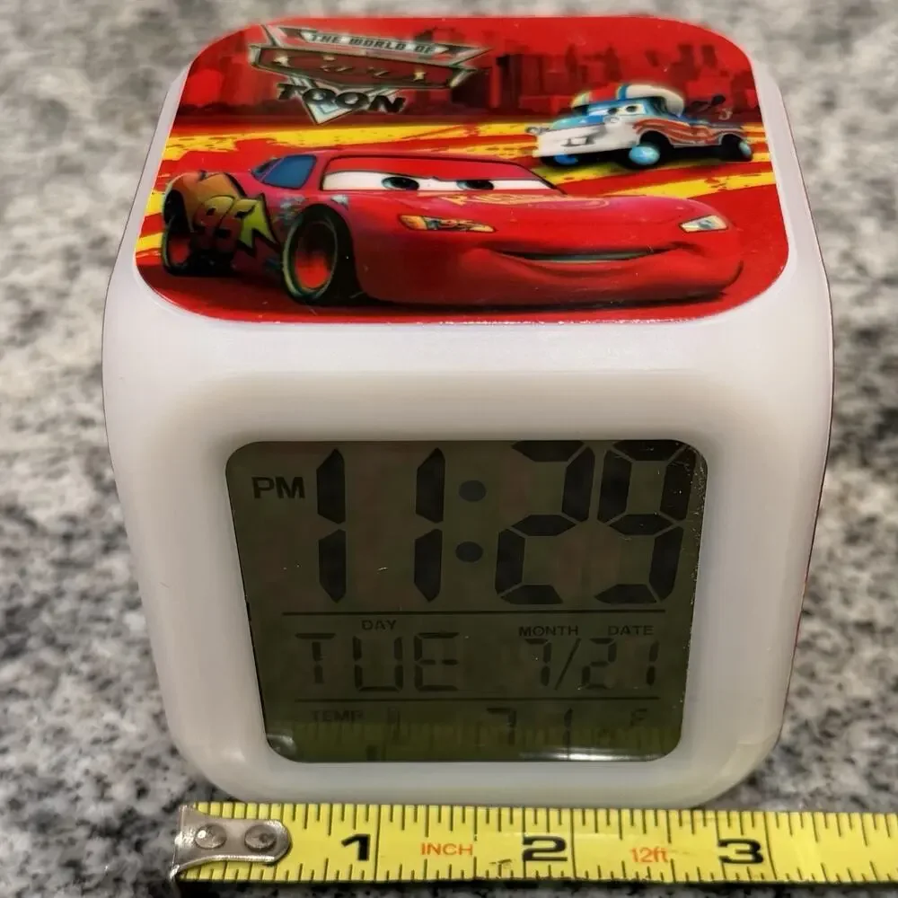CARS Cube Shaped LED Night Light Glowing Color Changing Alarm Clock
